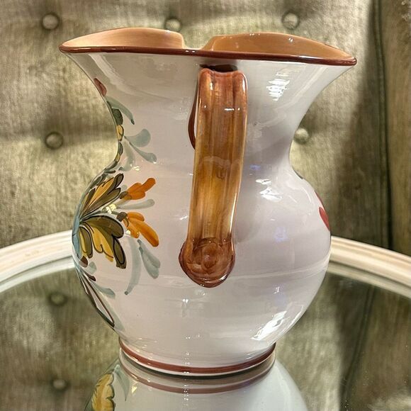 Castelli Italy Hand Painted Ceramic Pitcher Spring Flowers 7.5” x 6” | Vintage - Picture 4 of 7